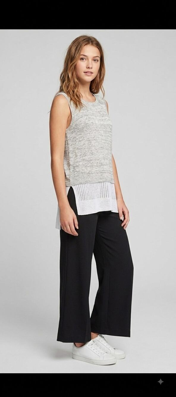 Brochu Walker Gray White Linen Top Medium